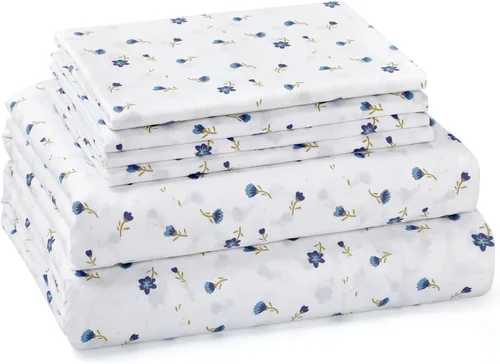 Miniatura 18 de BYSURE Juego de sábanas estampadas de reno y árbol de Navidad, 6 piezas (tamaño King, árbol de Navidad), ropa de cama de microfibra con bolsillo