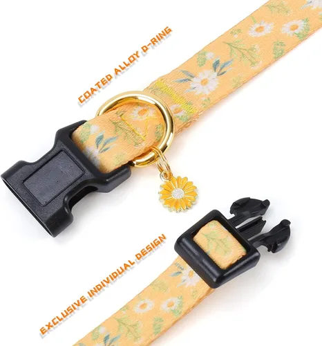 Miniatura 6 de Collar de perro de algodón hecho a mano para perros pequeños, medianos y grandes, margarita amarilla con colgante, lindos collares de perro (M)