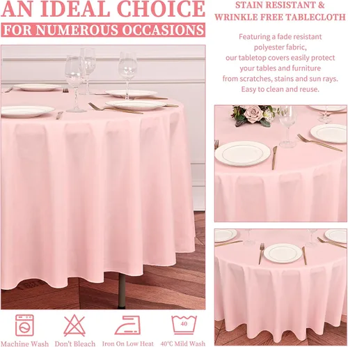 Miniatura 211 de Showgeous Paquete de 4 manteles redondos color rosa intenso de 120 pulgadas de poliéster para mesas redondas, manteles de tela decorativa lavable