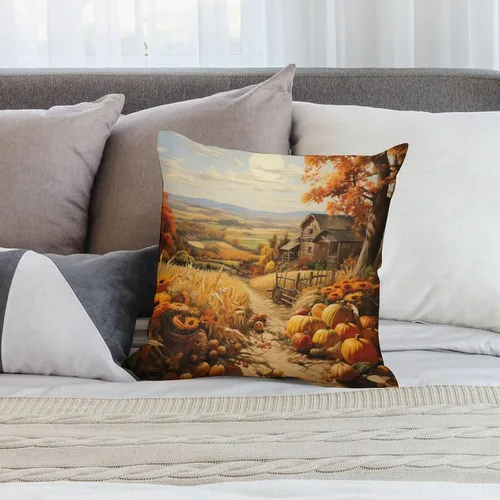 Miniatura 7 de Fundas de almohada decorativas cuadradas de terciopelo con diseño de paisaje, campo, otoño, otoño, 12 x 12 pulgadas, para Acción de Gracias