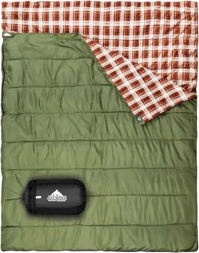 Saco de dormir doble de Agemore de franela de algodón para acampar, hacer mochilero o senderismo. Saco de dormir impermeable de tamaño Queen para 2