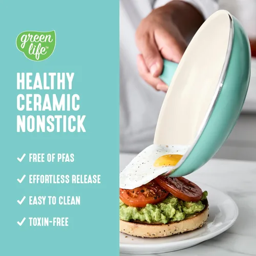 Miniatura 2 de GreenLife Soft Grip - Juego de utensilios de cocina de 16 piezas, cerámica antiadherente no tóxica sin PFAS, ollas, sartenes, salseras, sartén
