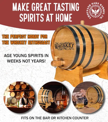 Miniatura 2 de Barril de whisky grabado de 5 galones (20 litros) con soporte de madera, bung y espita - Mini barriles de roble carbonizado de 20 litros para whisky