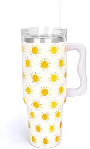Miniatura 10 de Whaline Vaso patriótico del 4 de julio de 40 oz con asa, pajita y tapa, estrellas y rayas en rojo, azul y bandera de EE. UU., vaso de viaje del día