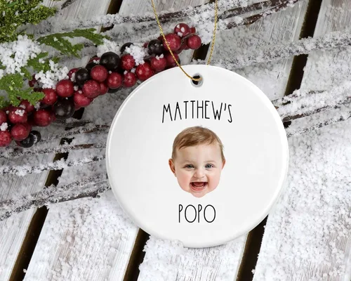Miniatura 2 de Adorno de foto para bebé, divertido regalo Popo, adorno personalizado para cara de bebé, impreso en ambos lados