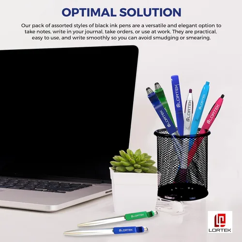Miniatura 3 de Lortek - Paquete de 6 bolígrafos retráctiles para escribir – Punta media, tinta negra para tomar notas, diario, planificadores, escuela, trabajo