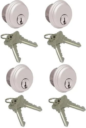 Cerraduras de cilindro, cerradura de puerta comercial, estilo Adams Rite, resistente, 2 llaves (doble cilindro, aluminio plateado, paquete de 4)