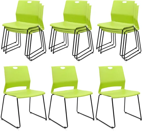 Miniatura 14 de KLASIKA Silla apilable para sala de espera, silla de oficina apilable con soporte lumbar ergonómico y patas de metal, sillas de escritorio