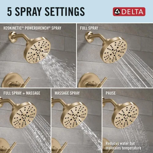 Miniatura 7 de Delta Nicoli 14 Series H2Okinetic Bathtub and Shower Faucet Set, Brushed Gold Shower Head and Handle Set, Valve Trim Kit, Champagne Bronze 144749-CZ