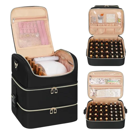 Miniatura 14 de CUBETASTIC Organizador de esmalte de uñas, estuche portátil de almacenamiento de esmalte de uñas con capacidad para 45 frascos de esmalte de uñas