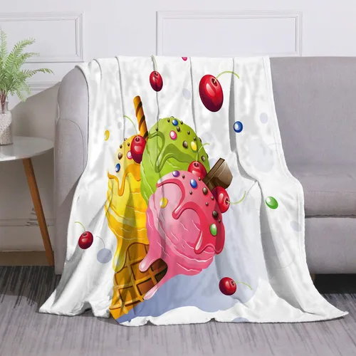 Manta de franela de helado para cama, sofá, manta de felpa súper suave y cálida, idea de regalo, 60 x 80 pulgadas
