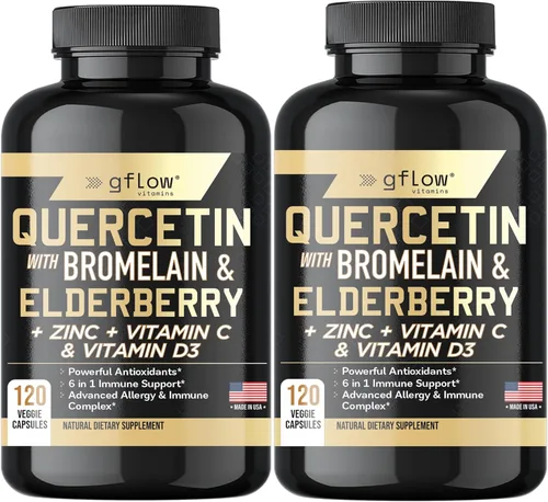 Miniatura 10 de gflow vitamins Quercetina con bromelina zinc vitamina C vitamina D saúco - 120 cápsulas vegetarianas, sin OMG, sin gluten, suplemento de apoyo