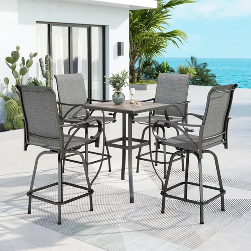 Miniatura 14 de Juego de 4 taburetes de bar para exterior de MFSTUDIO, sillas giratorias de patio con altura de barra, barras de bar de patio con respaldo alto
