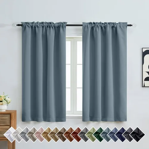 Miniatura 179 de OVZME Cortinas opacas turquesa para tratamiento de ventanas pequeñas, cortinas cortas con bloqueo de luz para ventana de cocina sobre el fregadero