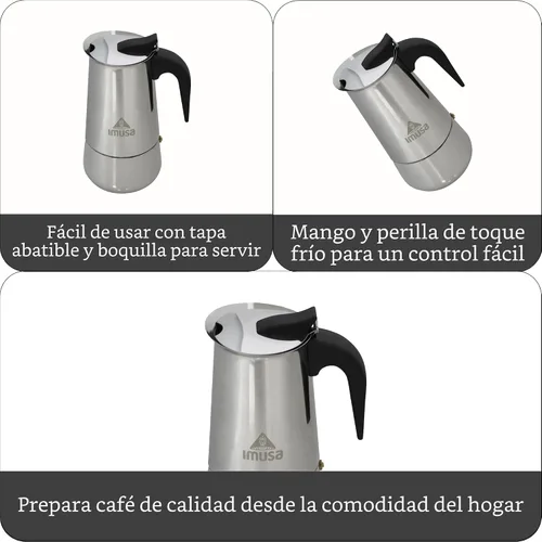 Miniatura 3 de IMUSA EE. UU. B120-22061M Cafetera de expreso para estufa de acero inoxidable, 4 tazas, plateado
