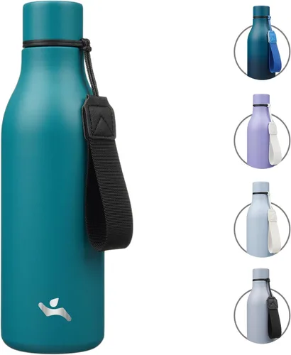 Miniatura 45 de Konokyo Botella de agua aislada con correa, botella de agua de acero inoxidable de 18 onzas de doble pared con aislamiento al vacío, frasco de Verde