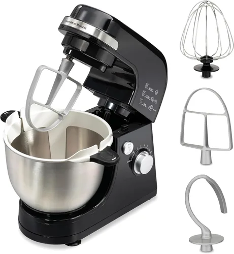 Miniatura 13 de Hamilton Beach Batidora eléctrica de pie, 4 cuartos, gancho para masa, accesorios de batidor plano, protector contra salpicaduras, 7 velocidades