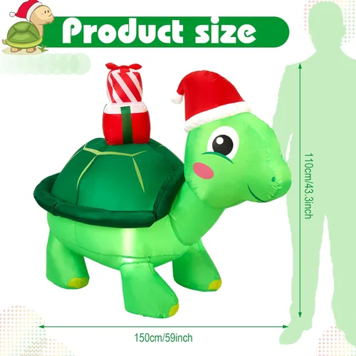 Miniatura 2 de Shappy - Decoración inflable gigante de Navidad de 1.49 m con tortuga con gorro de Papá Noel, decoración inflable con luces LED de Navidad