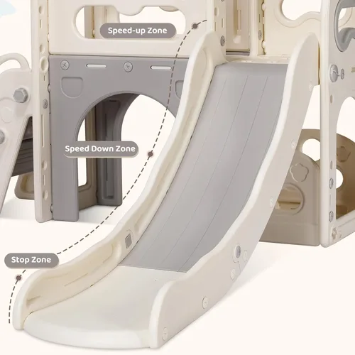 Miniatura 5 de Arlopu Juego de toboganes 8 en 1 para niños, tobogán de bebé para interiores y exteriores con aro de baloncesto, telescopio y espacio de Blanco