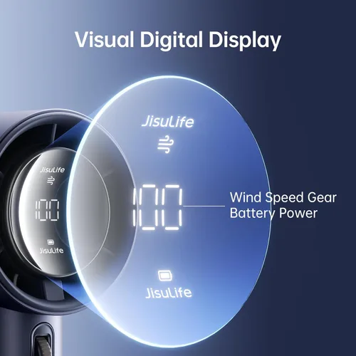 Miniatura 3 de JISULIFE Ventilador de mano portátil, velocidad (1-100) Turbo Mini ajustable y batería de 3600 mAh, ventilador personal recargable, pantalla Azul