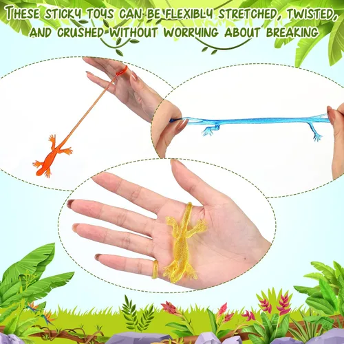 Miniatura 3 de Liliful 60 juguetes de lagartos pegajosos elásticos de goma Gecko, juguete elástico de Navidad, regalo de cumpleaños, recuerdo de fiesta para niños