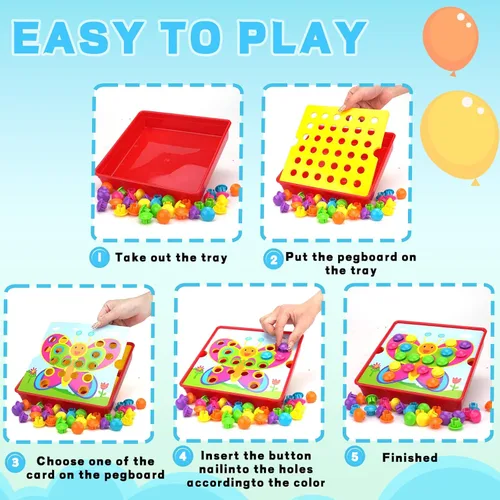 Miniatura 3 de Juguetes artísticos de botón para niños de 3 a 5 años, juguetes educativos de aprendizaje temprano, tablero de clavijas de mosaico a juego