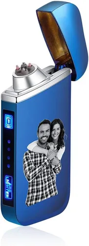 Miniatura 10 de Encendedor de fotos personalizado para hombres, encendedor recargable USB grabado para campamento, Navidad, día del padre, día de San Valentín Negro