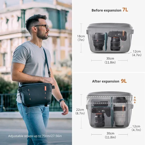 Miniatura 3 de PGYTECH OneMo Bolsa de Cámara Tipo Sling 7L-9L, Bolsa de Hombro Impermeable para Fotógrafos de Viaje, Bolsa para Cámara DSLR para Negro