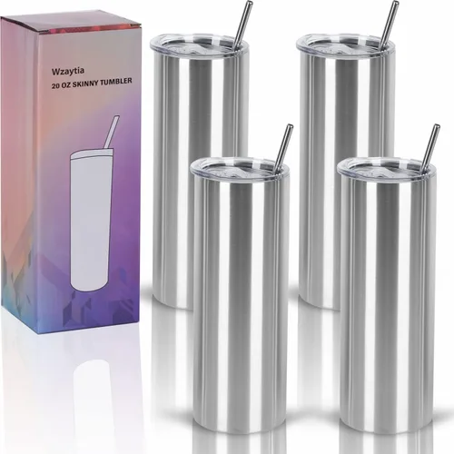 Miniatura 27 de Paquete de 4 vasos delgados de 20 onzas, juego de vasos delgados de acero inoxidable en caja de regalo individual, 20 onzas de capacidad, vaso