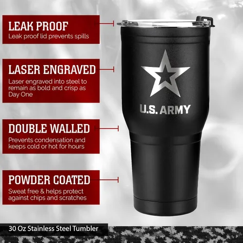 Miniatura 5 de Military Gift Shop Taza de Viaje de Acero Inoxidable con Aislamiento al Vacío de Doble Pared Negra del Ejército de EE.UU. de 30 oz - Regalos