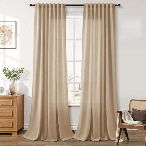 Miniatura 54 de Aersas Aqua Green Linen Curtains 84 Inches Long 2 Panels Set Back Tab Rod Pocket Living Room Curtain Farmhouse Rustic Light Filtering Hook Drapes