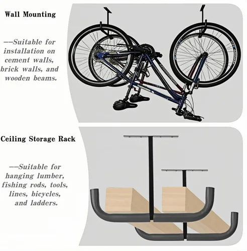 Miniatura 5 de Ganchos de almacenamiento de garaje, estante de techo doble resistente para escaleras de madera, bicicletas, neumáticos y otros artículos