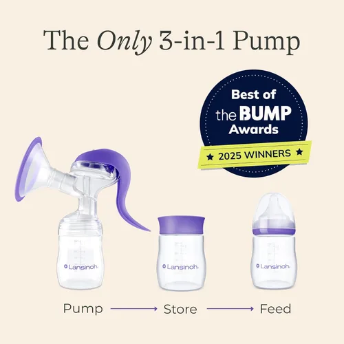Miniatura 3 de Lansinoh Extractor de leche manual, bomba de mano con borde cómodo, incluye biberón de 5oz con tetina de flujo lento, elementos esenciales