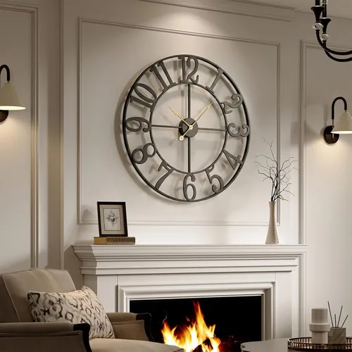 Miniatura 42 de Reloj de pared negro de 16 pulgadas decorativo, moderno reloj de metal para sala de estar, funciona con pilas, silencioso, sin tictac, números