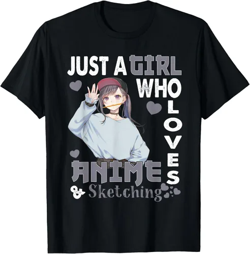 Camiseta de dibujo de anime japonés Just A Girl Who Loves Sketching, Negro, S