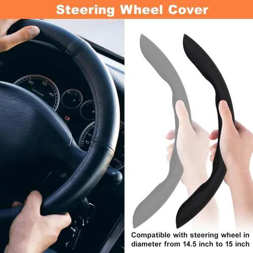 Miniatura 4 de 3 piezas Funda de Volante de Cuero Nappa - Ajuste a Presión de 15 Pulgadas Protector de Volante de Coche Antideslizante, Accesorios Universales