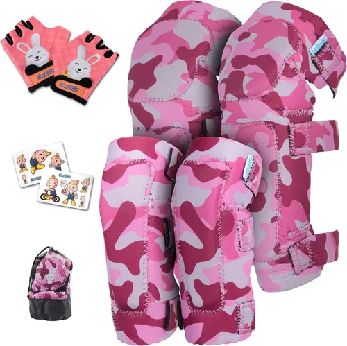 Miniatura 10 de Rodilleras y coderas para niños de estilo suave con guantes de bicicleta, equipo flexible resistente a los impactos para edades de 2 a 11 años