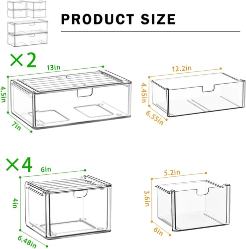 Miniatura 3 de caktraie Juego de 6 cajones de almacenamiento de acrílico, organizador de maquillaje transparente, cubos organizadores de plástico para suministros