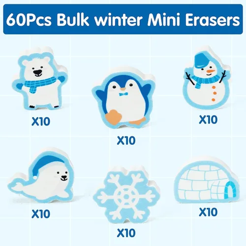 Miniatura 2 de Haooryx Borrador de lápices de animales polares – 60 piezas de animales polares de invierno, rompecabezas, borrador a granel, recuerdo de fiesta