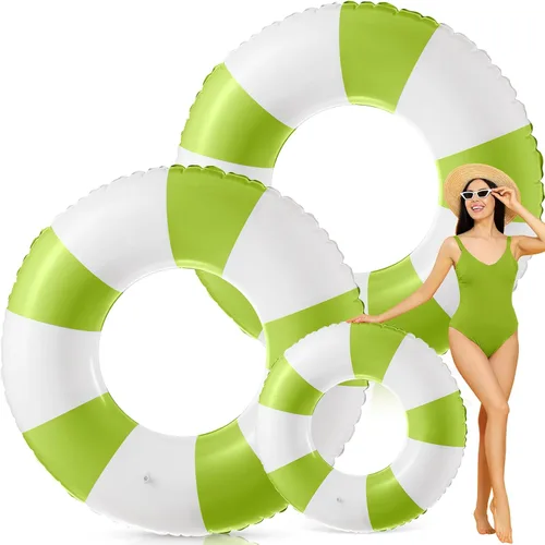 Miniatura 29 de Foilswirl Flotadores inflables jumbo de 47.24 pulgadas para piscina, anillos de piscina a rayas azules y blancas, tubo inflable para mujeres