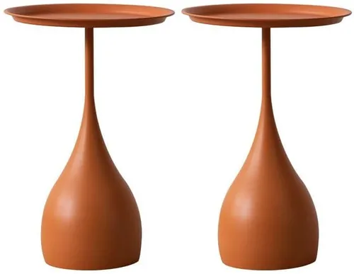 Miniatura 15 de Mesa auxiliar de café, mesa redonda de metal de estilo moderno de mediados de siglo con base de pedestal para sala de estar, juego de 1 color blanco