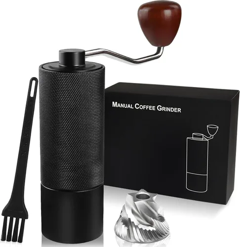Molinillo de café manual no desmontable con rebabas cónicas de acero inoxidable de 25 niveles, juego de regalo portátil de aluminio, adecuado para