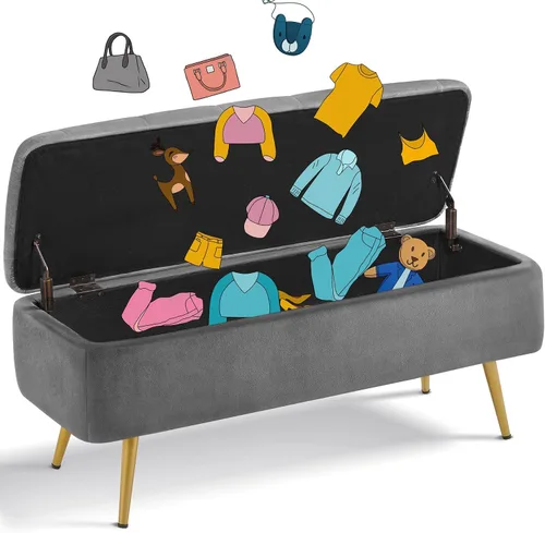Miniatura 6 de Topeakmart Moderno reposapiés otomano con banco de almacenamiento, bancos tapizados para dormitorio, reposapiés, banco de mesa con botones para sala