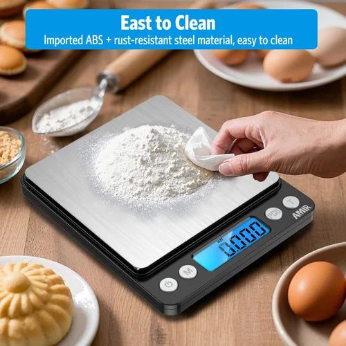 Miniatura 7 de AMIR - Báscula digital de cocina, 17.64 oz, báscula de bolsillo para joyas, báscula de cocina con pantalla LCD retroiluminada, 2 bandejas, 6 Negro