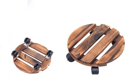 Soporte para flores de madera maciza, soporte para plantas con rueda giratoria de 360°, bandeja móvil para macetas, organizador de plantas con