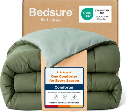 Miniatura 31 de Bedsure Edredones de edredón tamaño matrimonial, edredón acolchado alternativo, ultra suave y ligero, con 8 pestañas, lavable a máquina, 82 x 86