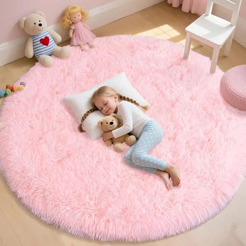 Miniatura 15 de Alfombra pequeña rosa para dormitorio, alfombras de área esponjosas peludas de 2x3 pies para habitación de niñas y niños, alfombra suave