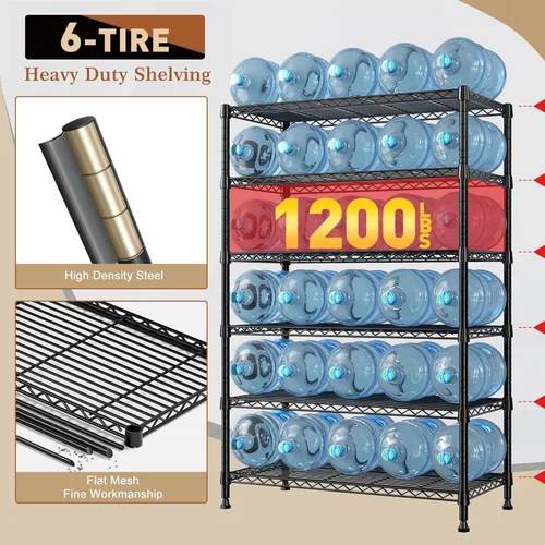 Miniatura 4 de REIBII Estantes de metal de 71 pulgadas de alto, estantes de almacenamiento de 6 niveles, 1200 libras, estantes ajustables y estantería de alambre