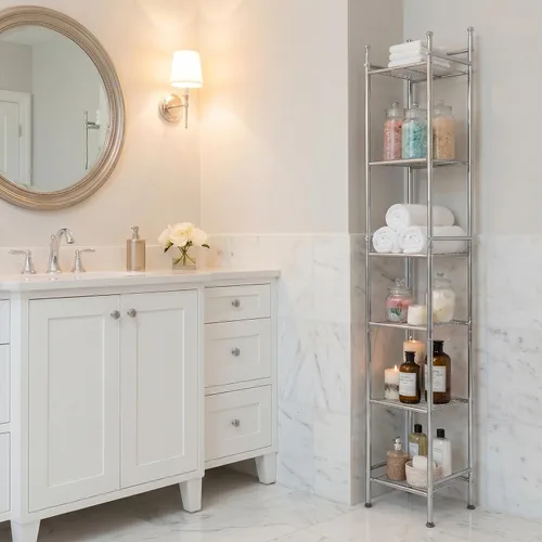 Miniatura 6 de Honey-Can-Do BTH-03484 Estante de baño de metal de 6 niveles, 12.6 pulgadas de largo x 11 pulgadas de ancho x 59.8 pulgadas de alto, cromado