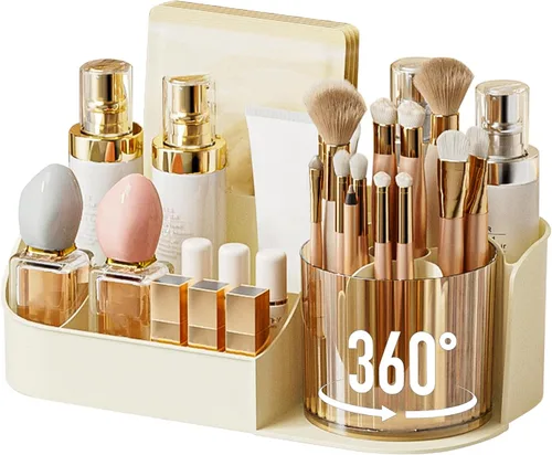 DASITON Organizador de Maquillaje de Gran Capacidad con Soporte Giratorio de 360° para Brochas de Maquillaje, Organizadores de Almacenamiento de